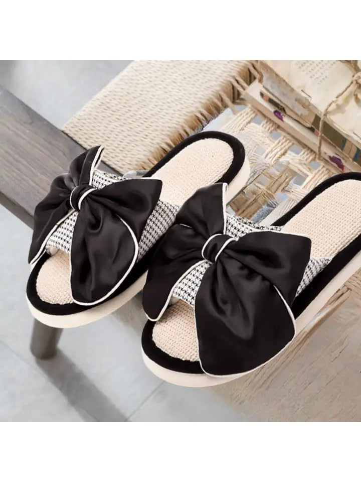 Black bow slippers online