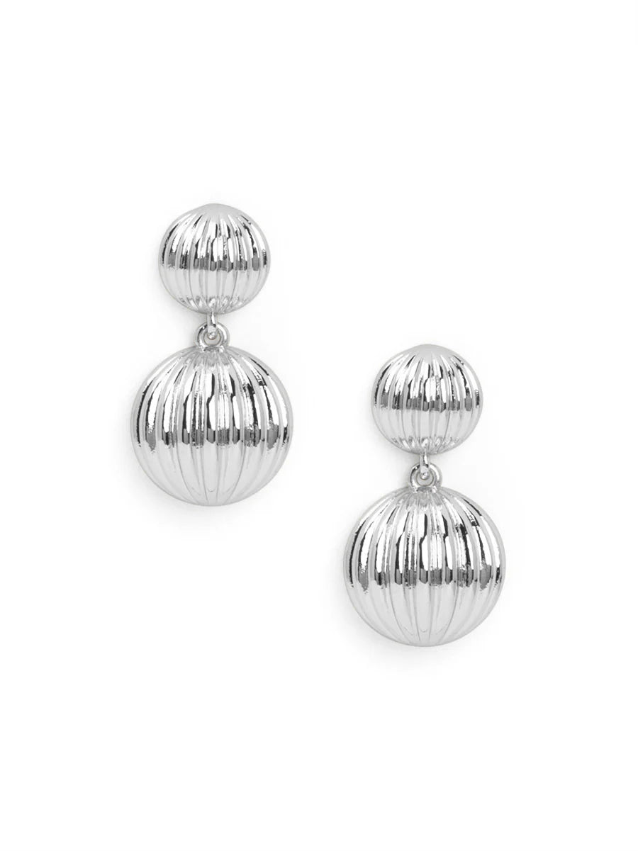 Ribbed Double Ball Drop Earring