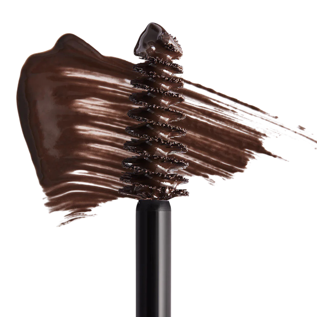 RevitaLash Hi-Def Brow Gel in Dark Brown with spoolie applicator and color swatch