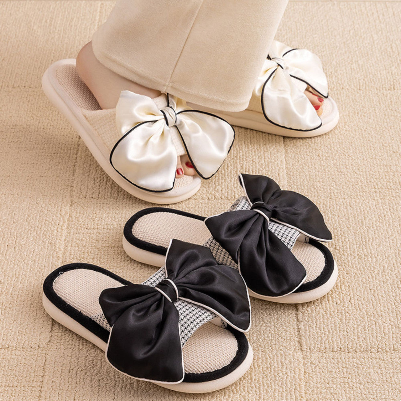 Black Bow Tie Slippers