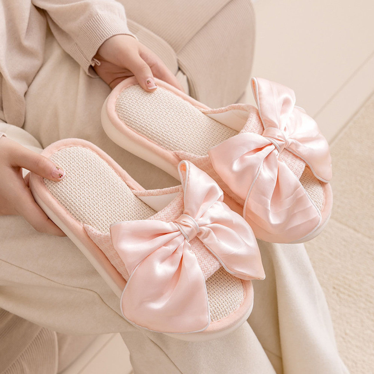 Pink Bow Tie Slippers