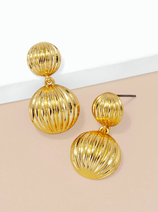 Ribbed Double Ball Drop Earring